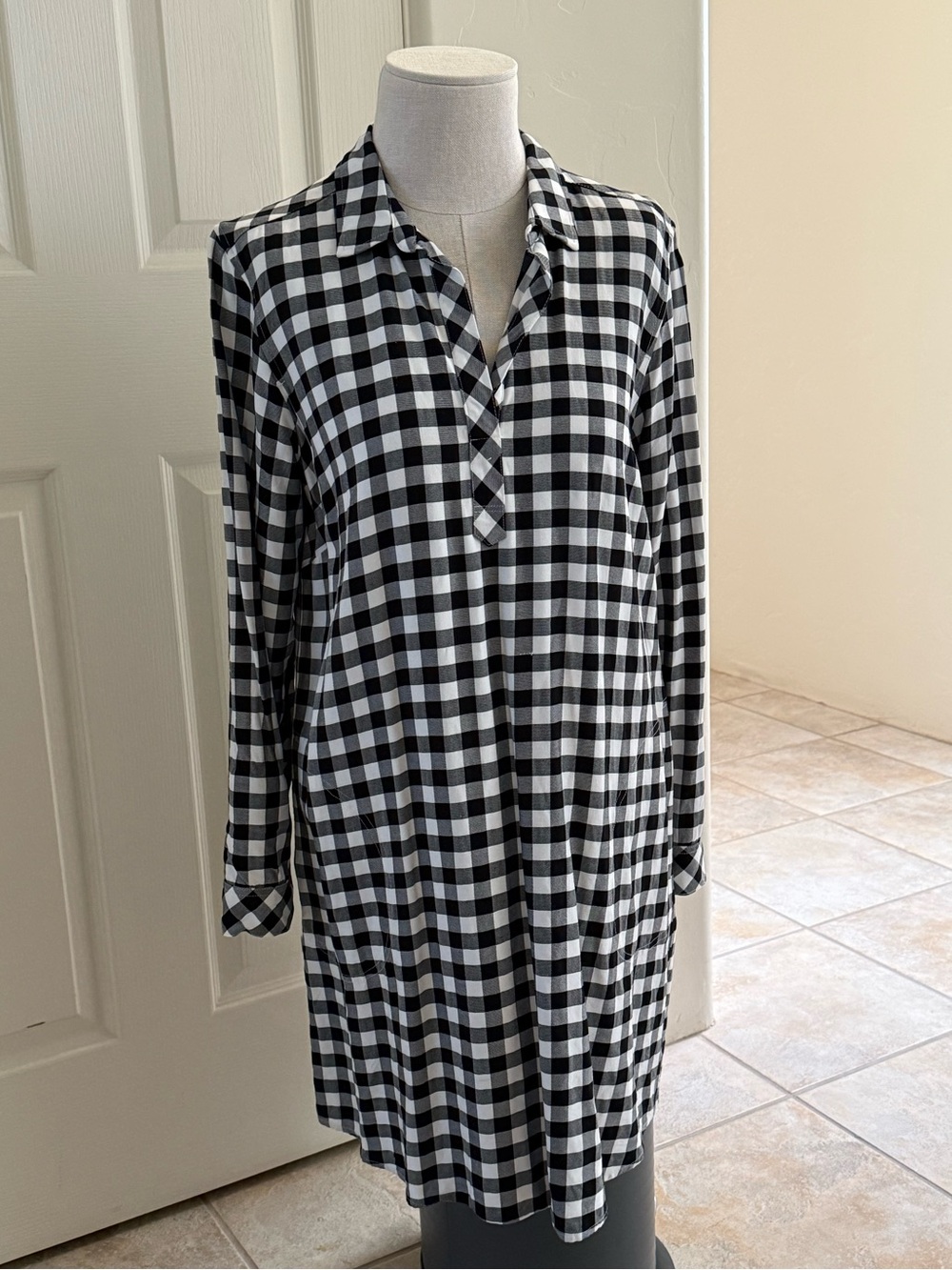J. Jill Black and White Gingham Shirtdress